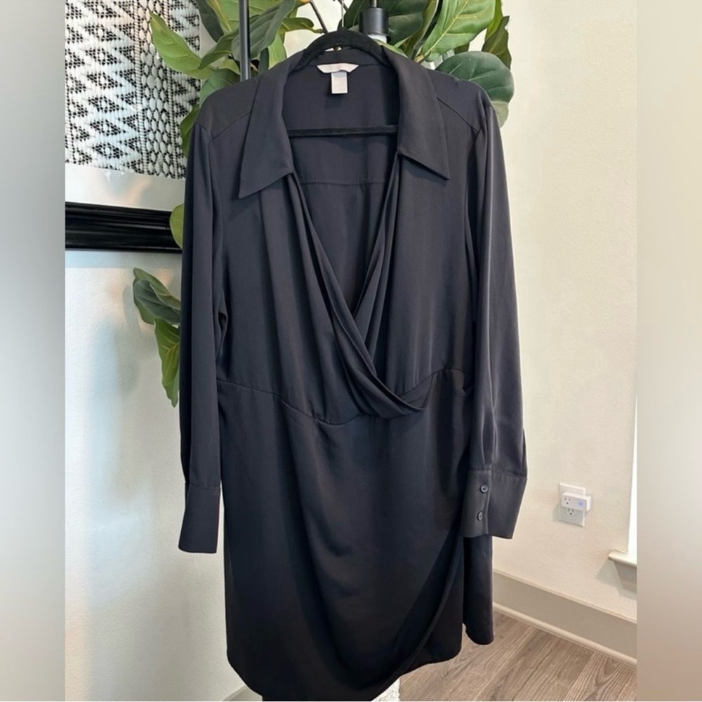 H&M Long Sleeve Wrap Style Shirt Dress Elastic Waist - Black - XXL